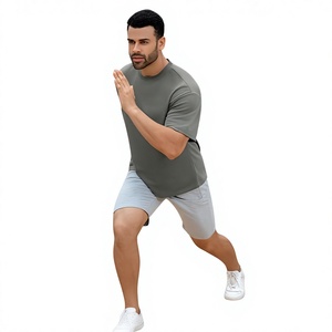 Men's Oversized Eco-Friendly Breathable <b>Grey</b> Cotton <b>T</b>-<b>Shirt</b> Short Sleeve O-Neck Casual Fit Solid Color Jersey Knitted Loose - Product Image 6