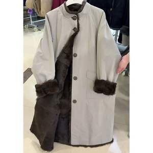 Parka d'hiver réversible mi-longue pour femme avec doublure en fausse fourrure de lapin, nouveau style, coupe ample et douce, vêtement d'extérieur en peluche - Product Image 1