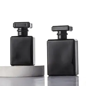 Vente en gros de flacon de parfum carré noir transparent avec logo personnalisé flacon de parfum vide en verre avec boîte personnalisée