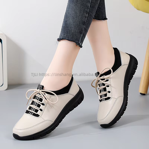 Genuine Women's Spring New Style Small Leather <b>Shoes</b> Korean Style <b>Soft</b> Sole Versatile Cow Tendon Mother's <b>Shoes</b> - Product Image 1