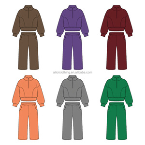 Cotton Kids Clothing Set Quarter Zip Top <b>Relaxed</b> Fit Pants US Suit for School Sports and Daily Wear Custom Color Size - Product Image 3