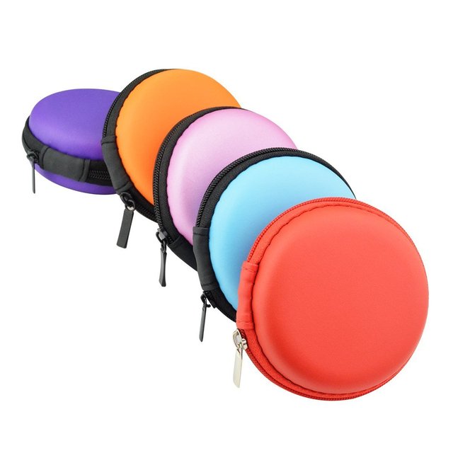 Custom Shockproof Colorful Round Hard EVA Earphone Case Waterproof Carrying Case with Carabiner for Earbuds Easy Carry