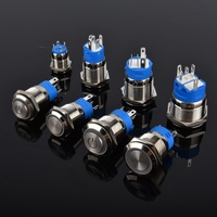 Interrupteur à bouton-poussoir momentané en laiton de 19 mm, IP65, éclairé par LED, tête ronde plate, 4/5 broches NO NC pour contrôle industriel
