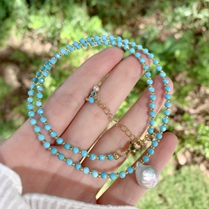 BD-B9242 Bellissima Collana di Perle Turchesi per l'Estate, Collana con Ciondolo di Perla Barocca, Elegante Collana in Pietra Naturale come Regalo - Product Image 1