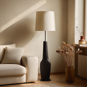 โคมไฟตั้งพื้นเซรามิกทันสมัย สีขาว ฐานโค้งมน โคมผ้า ไฟ LED E26 6000K แสงเดย์ไลท์ ควบคุมด้วยระบบสัมผัส พิมพ์ 3 มิติ CRI 90 สำหรับใช้ในบ้าน - Product Image 5