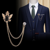 Épingles de revers de costume pour homme en alliage métallique plaqué or/argent, personnalisées, de luxe, imprimées UV, avec chaîne à pampilles et badges rétro en cristal, Marque FangShui