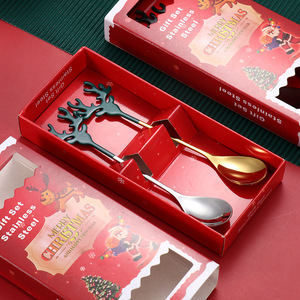 Cuillère en acier inoxydable 304, cuillère en forme d'elchon style nordique, coffret cadeau de Noël, cuillère à café, cuillère nid d'oiseau, cadeau du Nouvel An. - Product Image 3
