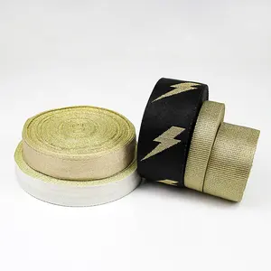 Polyester Shiny Silk Ribbon Shoulder Strap Herringbone Tape Lurex Jacquard Webbing For Apparel Exhibition Badge Tag Lanyard