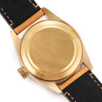 Montre automatique pour homme de style bronze vintage, cadran brun de 43 mm, bracelet en cuir, montre-bracelet mécanique rétro de luxe
