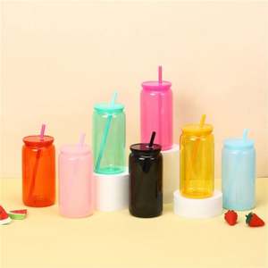 Macaron couleur bière potable en plastique 16Oz coloré couleur unie noir canette de bière en plastique avec couvercle pour UV DTF enveloppes - Product Image 3