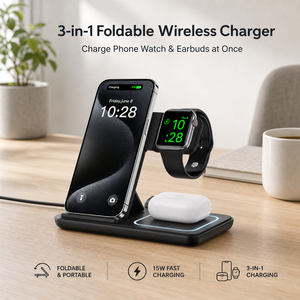 Station de charge sans fil pliable 3 en 1 15W, chargeur rapide pour iPhone 16 15 14 13, Apple Watch, AirPods Pro, support pour smartphone - Product Image 1