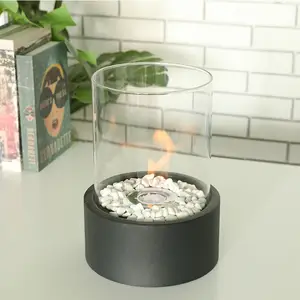 Portable Stainless Steel Mini Bio Ethanol Fireplace Modern Outdoor Heater Real Flame Metal Tabletop Fire Pit With Glass