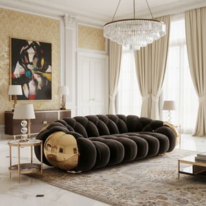 Divano Italiano di Lusso, Design Moderno, Forma Rotonda con Accenti Dorati, Seduta Trapuntata, Arredamento di Design per Casa, Appartamento, Villa, Hotel - Product Image 6