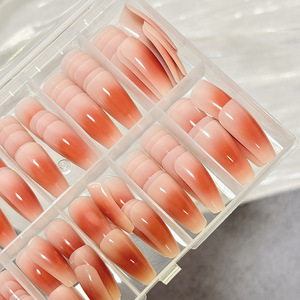 120 pièces de faux ongles courts en amande à pression, pré-conçus, dégradé <span class=keywords><strong>orange</strong></span>, style rétro, haut de gamme, avec logo personnalisé - Product Image 3