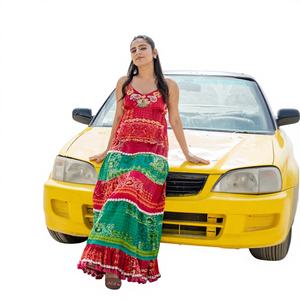 Vestido Midi Bohemio Colorido para Mujer, de Algodón con Parches, Largo, para Verano, Festivales y Vacaciones, Silueta en A, Transpirable - Product Image 1