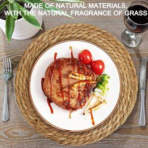 Tasses à thé isolées de style japonais, tapis de table circulaires en paille tressée à la main pour mariages, dîners et tables à café - Product Image 2