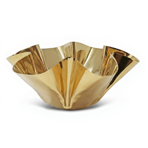 Fabulous Design Modern Gold <b>Metal</b> <b>Bowl</b> with Wavy Edges Handmade Polished Finish for Decor and Gifting - Product Image 1