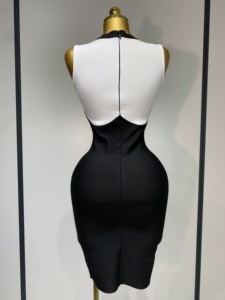 Nuovi Arrivi: Abito Aderente da Donna con Bottoni Dorati, Bianco e <span class=keywords><strong>Nero</strong></span>, <span class=keywords><strong>Elegante</strong></span> Senza Maniche per Feste - Product Image 4