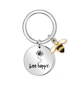 נירוסטה דבורה שמחה Keyring Keychain מתנה עם דבורה תליון עבור אמא דודה בת אחיינית חברים - Product Image 1