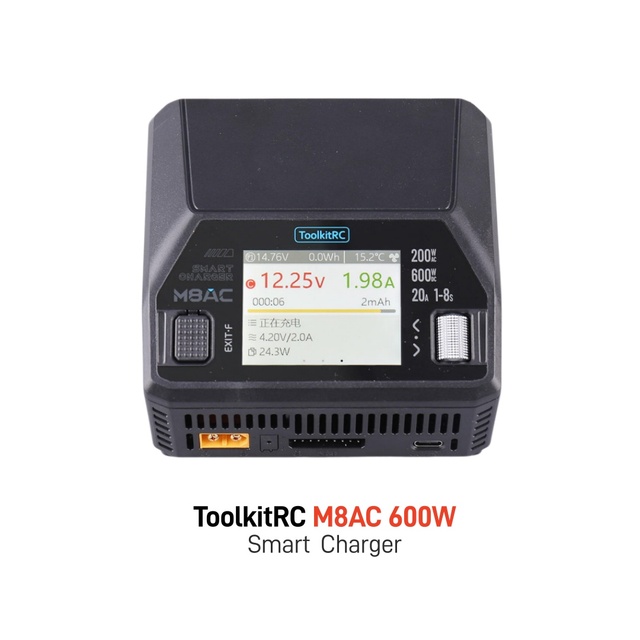 ToolkitRC M8AC Smart Lipo Battery Charger Discharger AC 200W DC 600W 20A for 1-8S LiHV Lipo Battery PD 65W FPV Model Parts