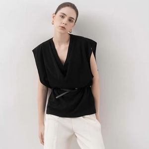 Elegante Conjunto de 2 Piezas Estilo Coreano con Top sin Mangas con Cuello en V y Pantalones Anchos, Ropa de Oficina 2026, OEM ODM - Product Image 1