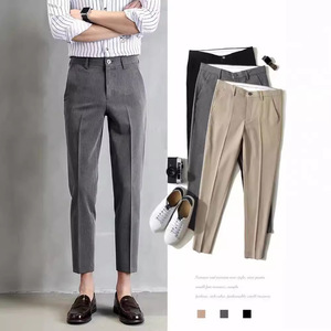 Pantalon court pour homme, coupe slim, jambe droite, style coréen, couleur unie, kaki, noir, micro-élasticité - Product Image 3
