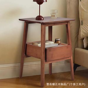 Factory direct sales of modern minimalist brown round <b>table</b>, <b>compact</b> open <b>bedside</b> <b>table</b>, suitable for small spaces in living - Product Image 1
