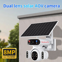 Cámara Solar Goobsafe V8 AOV de 8MP con Doble Lente PTZ, Detección PIR 355, Seguimiento Humanoide, Luz de Advertencia Roja y Azul, 4G WiFi, Tarjeta de Memoria