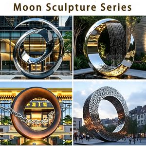 Fabricant sur mesure de grandes sculptures en acier inoxydable, anneau de lune en métal pour aménagement paysager, paysage aquatique - Product Image 3