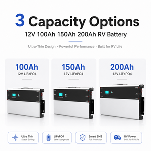 Hete Aanbieding 12V 100Ah 150Ah 200Ah Ultra Dunne LiFePO4 Batterij LCD Scherm Ingebouwde BMS Camperbatterij - Product Image 3