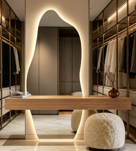 Heavenly <b>Mirror</b> Irregular Shape Wall Mounted LED Touch Switch Wooden <b>Frame</b> Minimalist Design Makeup <b>Mirror</b> Home Bathroom - Product Image 6