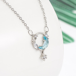 Lune et étoile bleue de haute qualité Zircon colliers bijoux rivière romantique femme collier pour la fête - Product Image 3