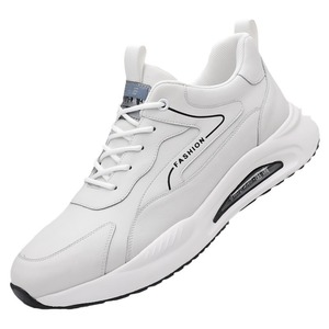 Baskets de mode pour hommes en cuir véritable, à bout rond, à lacets, respirantes, avec coussin d'air, pour la course en automne, blanches - Product Image 5