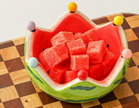 Plateau à fruits créatif en céramique en forme de pastèque, style américain, design détachable, avec fourchettes, pour la maison, le salon, la table basse, rangement