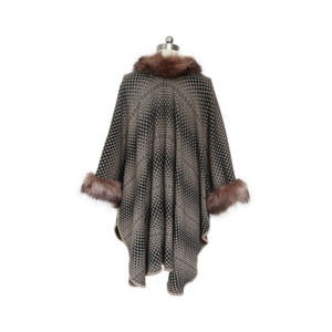 Hochwertige dicke Kunst pelz Poncho <span class=keywords><strong>Vintage</strong></span> zwei Farben kombiniert gestrickte Kunst pelz Kragen Mantel <span class=keywords><strong>Cape</strong></span> - Product Image 3