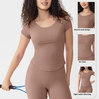 Penpace Garment T-shirt de yoga à manches courtes en Spandex/Polyester pour femme, respirant, absorbant la transpiration, idéal pour le fitness et les activités de plein air en été