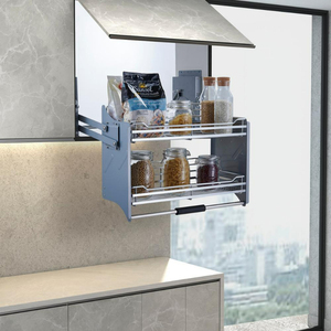 Paniers relevables et abaisseurs à fil plat au design moderne pour armoires de cuisine, rangement facile pour ustensiles et accessoires de cuisine, système de levage de cuisine - Product Image 1