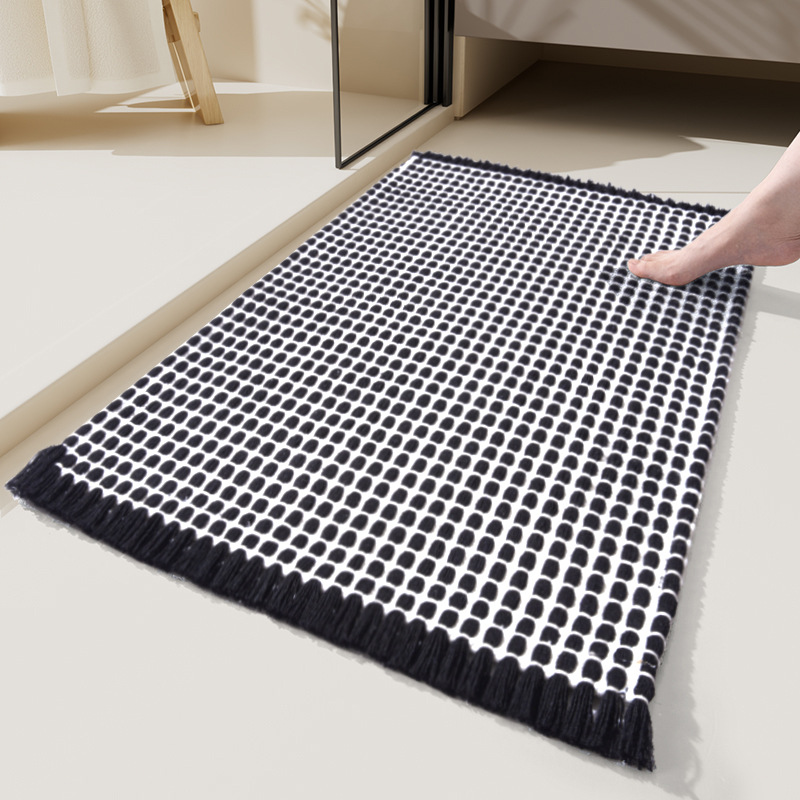 Tassel Woven Bathroom Mat - Gray