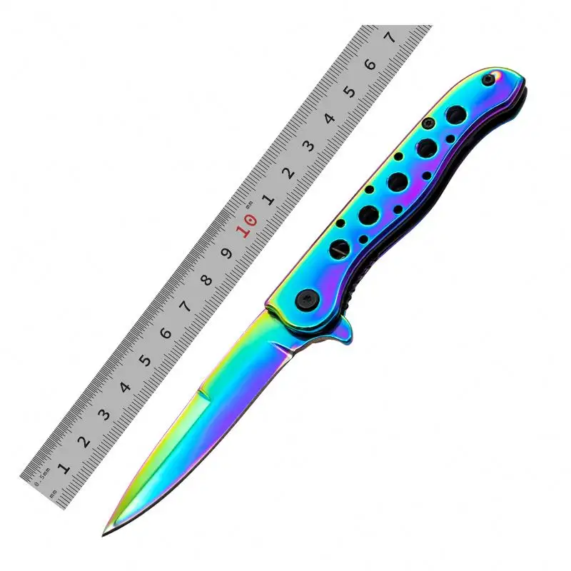 Rainbow Stainless Steel Small Hunting Survival Outdoor Camping Edc Self Defense Keychain Pocket Folding Knife Tools