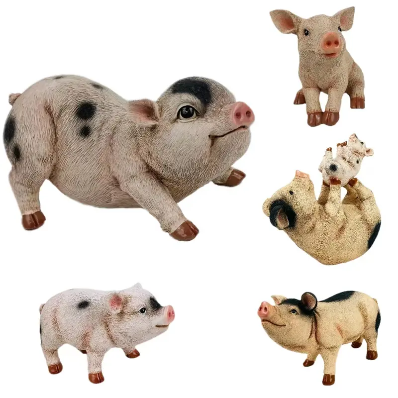 עיצוב חזיר פסל אוסף יושב חזיר עם מלא צבע פסלוני אסיפה עבור פטיו