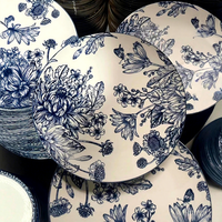 Assiettes en céramique bleues et blanches vintage, vaisselle en porcelaine à motifs floraux traditionnels pour la maison, le restaurant, un cadeau de mariage