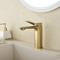 Robinet de lavabo en laiton massif doré brossé, mitigeur de salle de bain à levier fin conique monotrou, vente en gros, fabrication OEM personnalisée