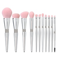 Ensemble de pinceaux de maquillage pour le visage, professionnel, 11 pièces, rose, luxe, strass, poils synthétiques doux, manche en plastique, breveté Ms.miau