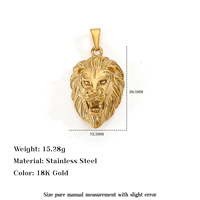 Bijoux Punk pour Hommes, Pendentif Tête de Cheval Lion Étanche en Acier Inoxydable Plaqué Or 18K, Pendentif Sac à Monnaie en Acier Inoxydable