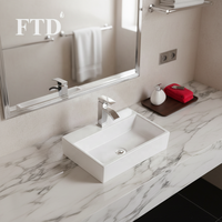 DUTU Lavabo en céramique rectangulaire blanc pur moderne pour salle de bain, avec robinet monocommande à levier de comptoir 9L
