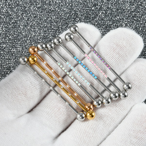 Boucles d'oreilles en acier inoxydable 38 mm, barre industrielle pour <span class=keywords><strong>piercing</strong></span>, opale, zircon, plaqué or, <span class=keywords><strong>piercing</strong></span> dermique, bijoux - Product Image 4