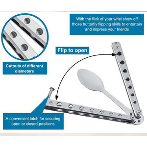 FS-4520 tactique <span class=keywords><strong>Balisong</strong></span> formateur pliant en acier inoxydable 2 pièces papillon fourchette cuillère ensemble pour voyage Camping chasse BBQ cuisine - Product Image 3
