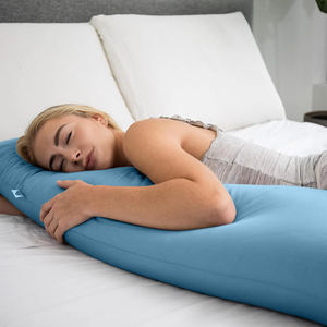 Oreiller de maternité en forme de U, 104 cm x 25 cm, oreiller de soutien réglable pour dormir sur le côté, pour utilisation en lit pendant la grossesse, bleu ciel - Product Image 2