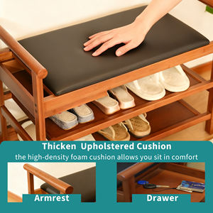 <span class=keywords><strong>Banc</strong></span> à <span class=keywords><strong>chaussures</strong></span> en bambou personnalisé avec 2 niveaux de rangement pour <span class=keywords><strong>chaussures</strong></span> et coussin moelleux, poignée - Product Image 4