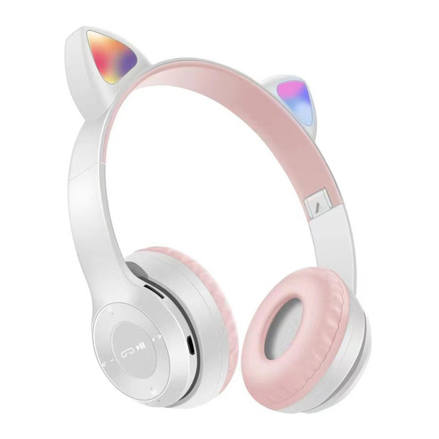 Kids Children Cute Cat Ear Wireless Headphones Headset LED Glowing Foldable Cat Ear